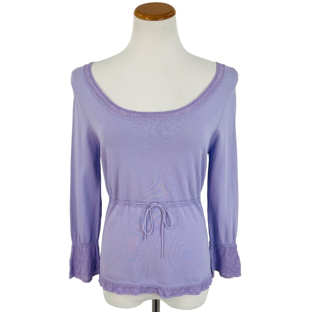 Y2K The Limited Lavender Purple Croquette Lace Trim Tie Waist Knit Top Blouse - Picture 11 of 16
